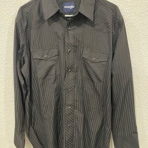 Wrangler Black Shirt Long Sleeve Pearl Snap Button Striped Men's Size Large